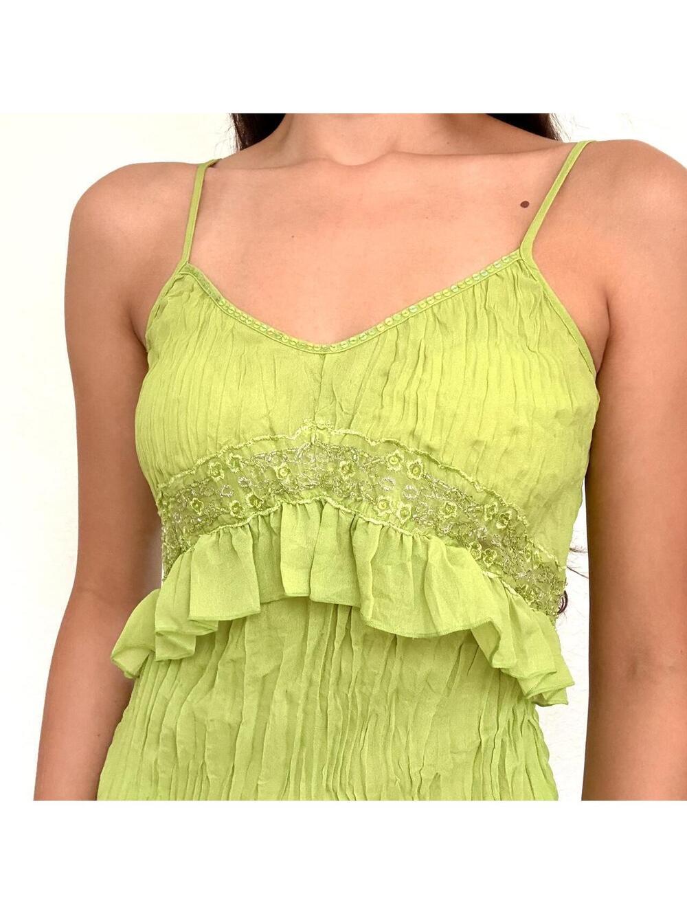 Y2K lime green beaded fairy cami top